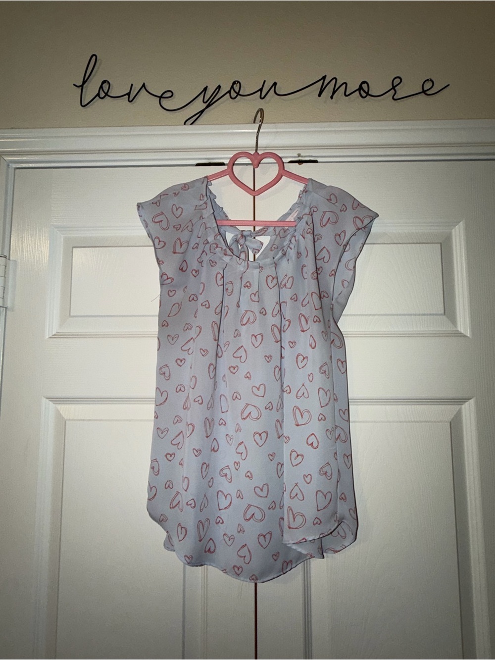 LC Lauren Conrad Light Blue Blouse with Red Heart Motif
